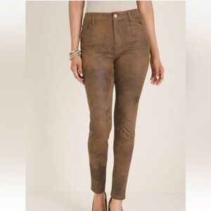 Chico's Faux Suede Pants Women's Size 1 (M 8/10) Brown Slim Leg Stretch Pull-On